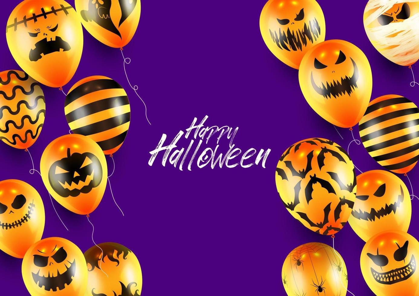 halloween affisch och baner mall med orange ballonger på lila bakgrund vektor