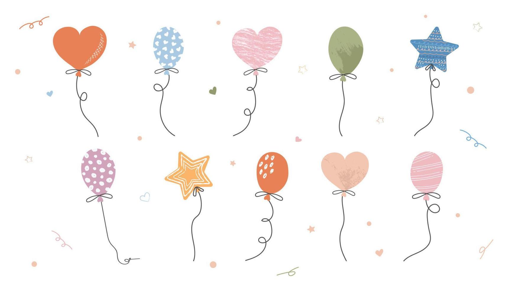 en uppsättning av söt ritad för hand klotter ballonger för barns illustrationer. vektor illustration