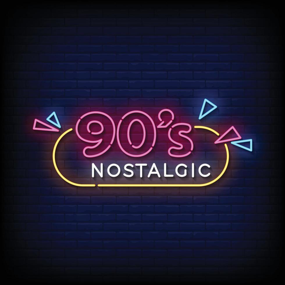 neon tecken 90 s nostalgisk med tegel vägg bakgrund vektor