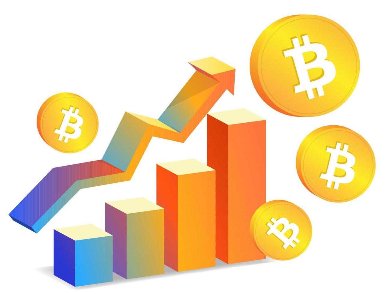 crypto marknadsföra gående upp. kryptovaluta pris öka, crypto pris spika och plocka upp. crypto trend uppåt i marknadsföra. bitcoins och grön upp pil. vektor