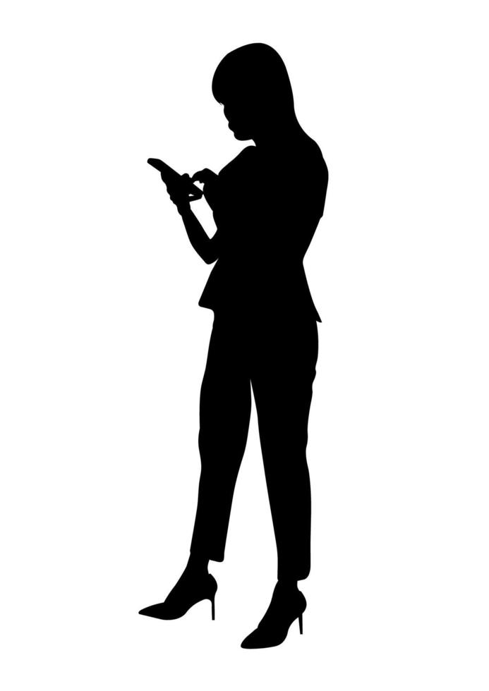 Grafiken Silhouette Geschäftsfrau halten Smartphone für die Verbindung durch Technologie-Vektor-Illustration vektor