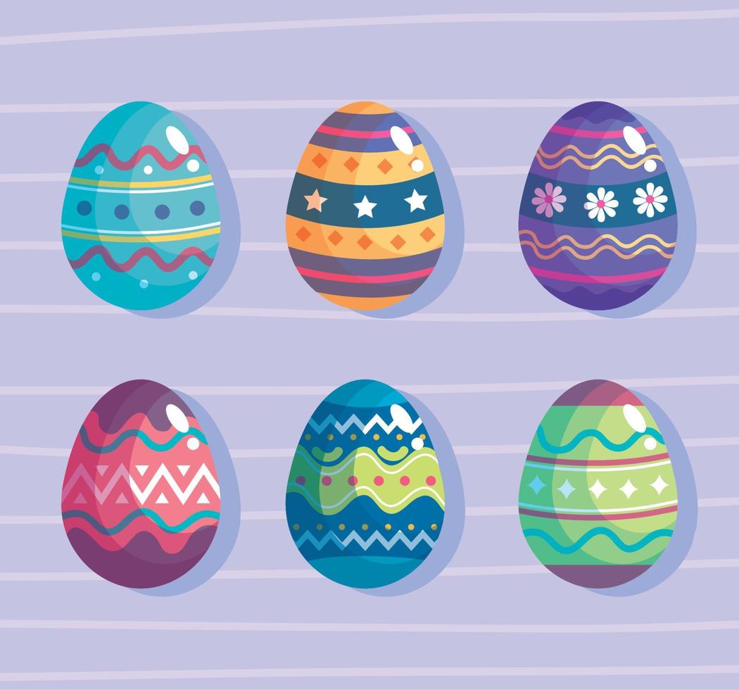 Lycklig påsk firande bunt av sex ägg vektor