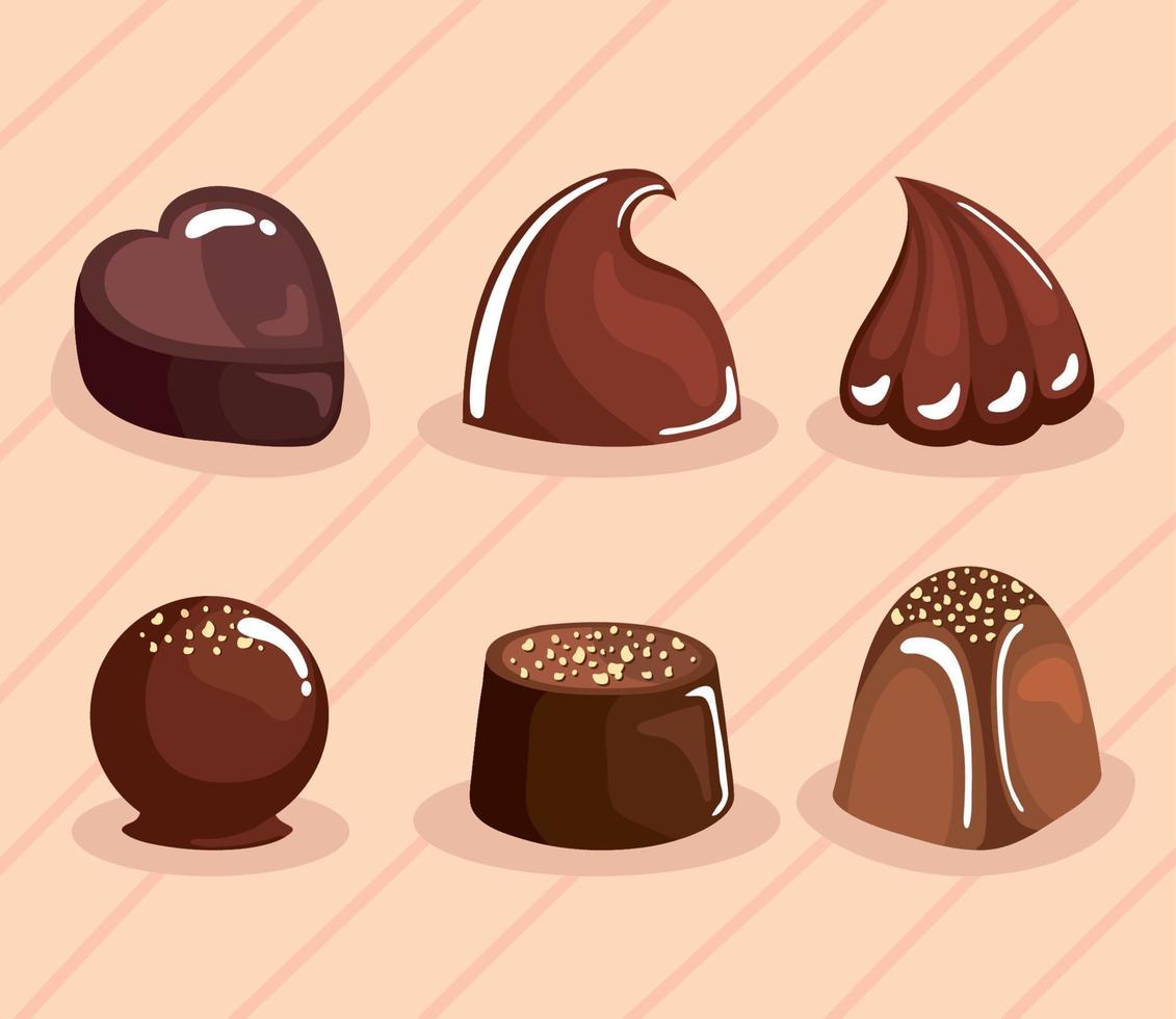 sechs Schokoladenprodukte vektor