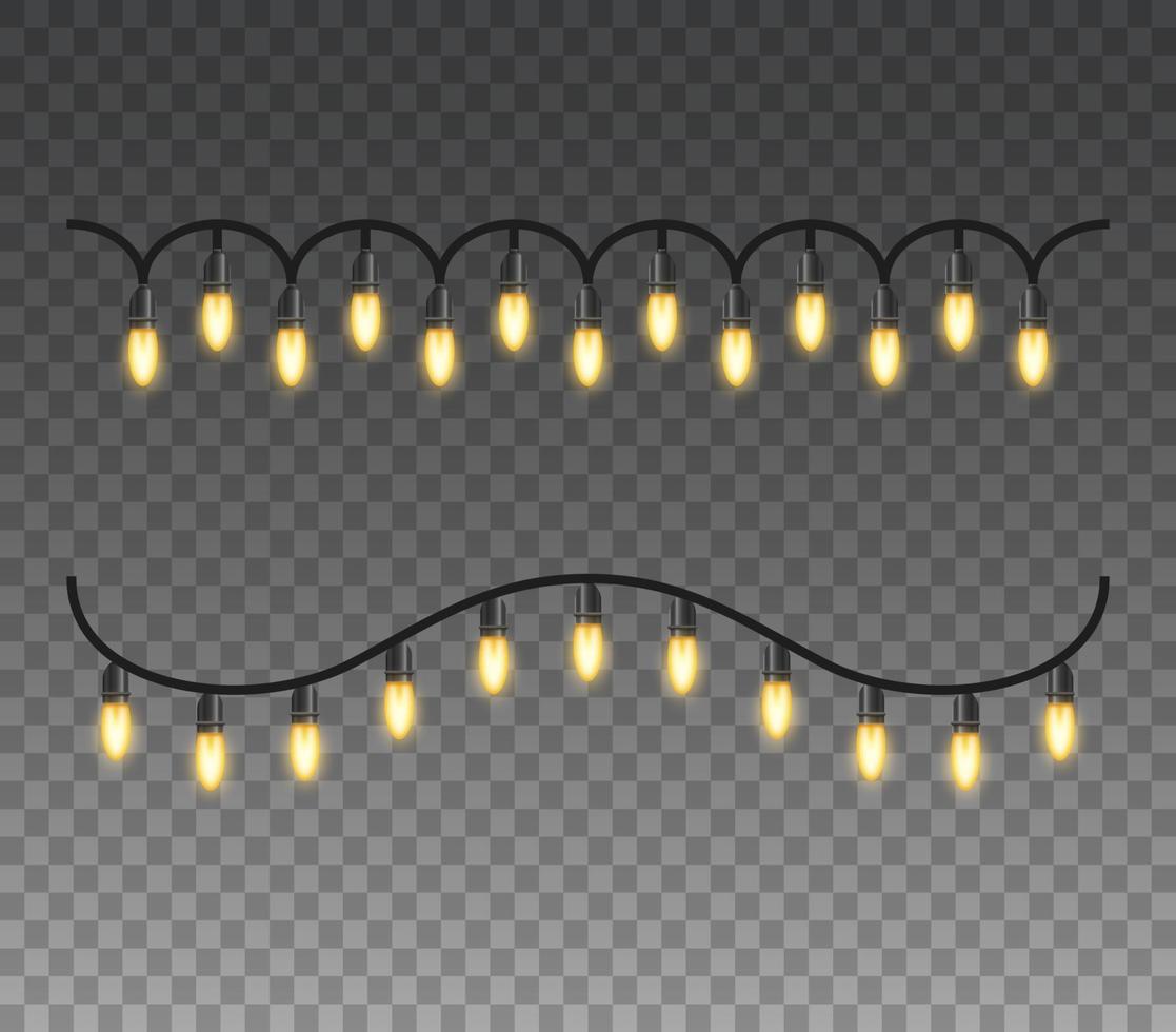 jul lampor isolerat realistisk design element. lysande lampor för jul Semester hälsning kort design. girlander, jul dekorationer vektor