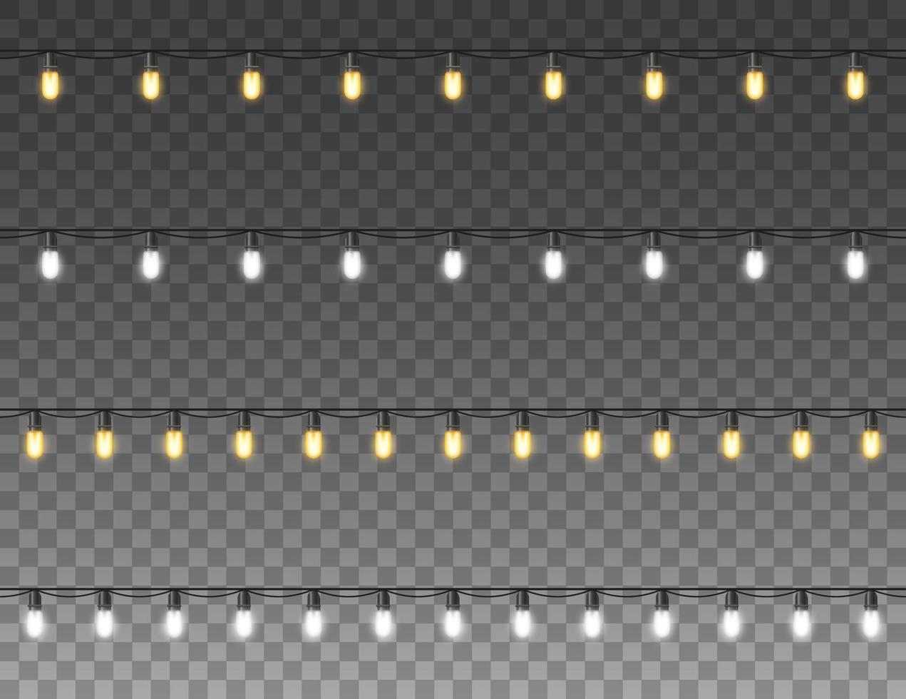 jul lampor isolerat realistisk design element. lysande lampor för jul Semester hälsning kort design. girlander, jul dekorationer vektor