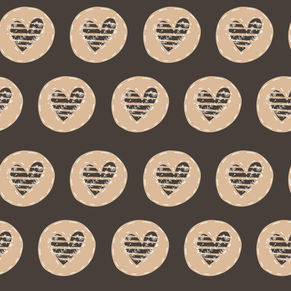 süße Kekse in Form eines Herzgekritzels. braunes muster für papier, baby, sammelalbum, hochzeit, valentinstag. vektor