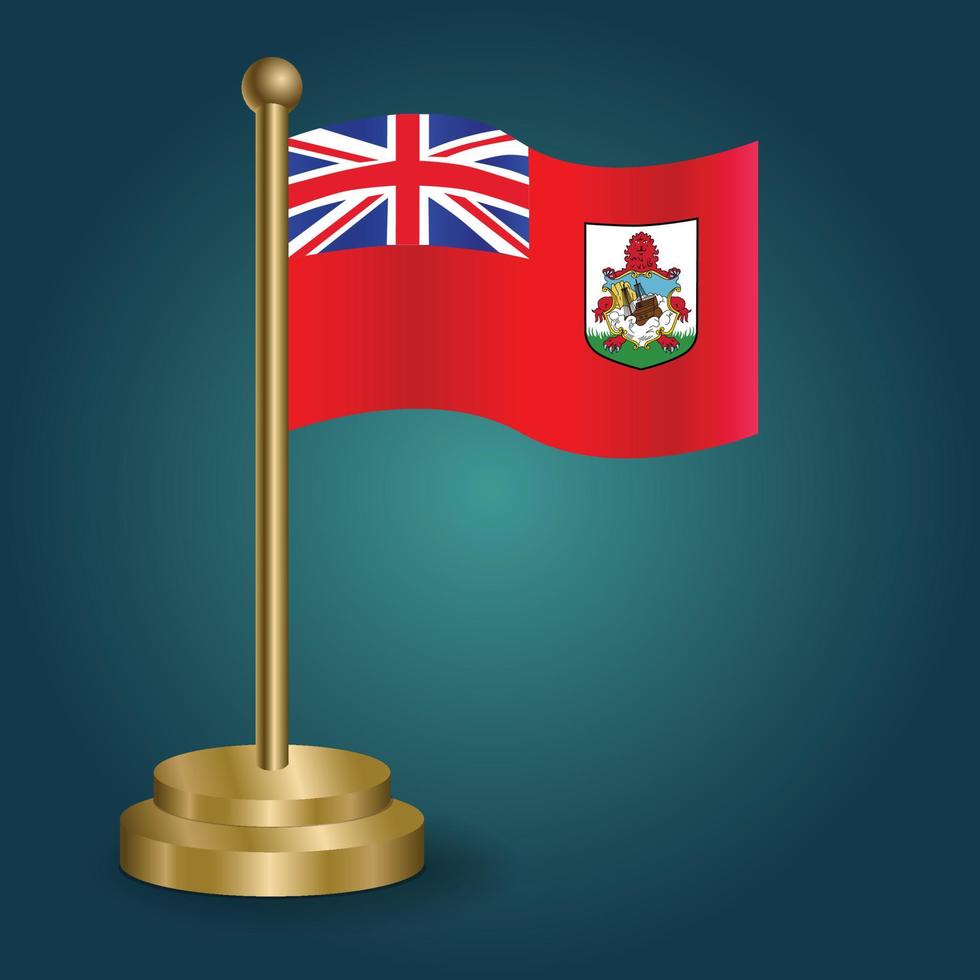 bermuda nationalflagge auf goldenem pol auf abgestuftem isoliertem dunklem hintergrund. Tischfahne, Vektorillustration vektor