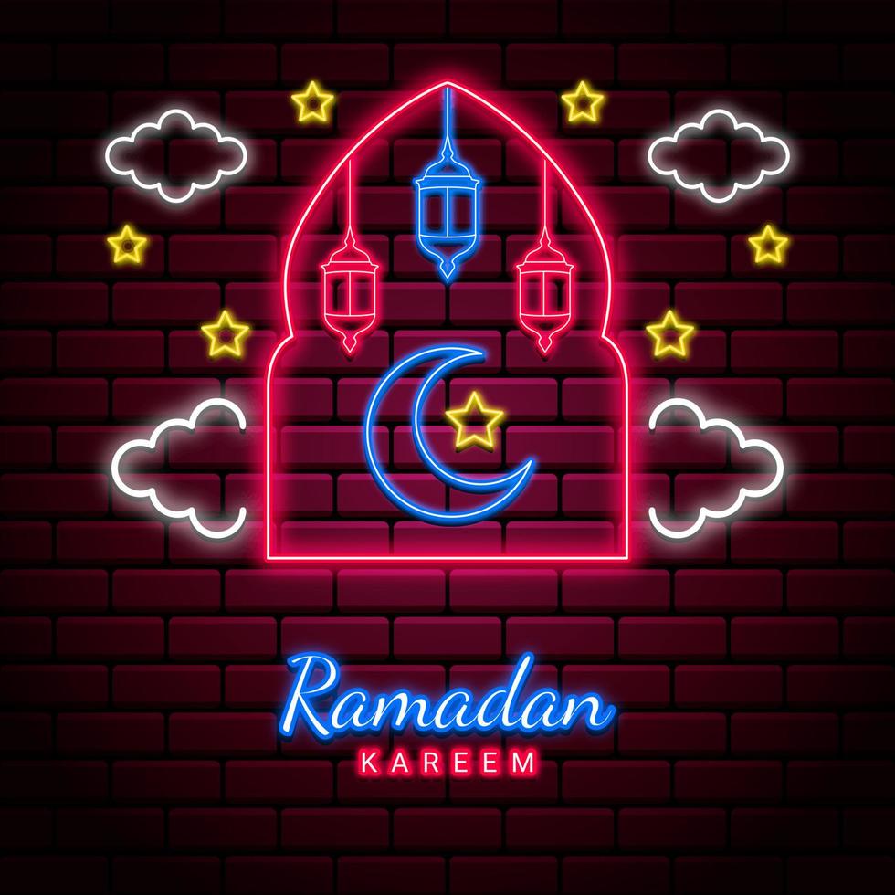 ramadan kareem bakgrund med neon stil. vektor illustration