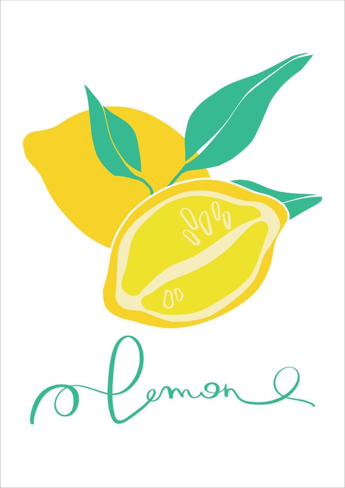 citron- i modern stil. citrus- på en vit bakgrund med text. modern samtida vektor illustration. skriva ut design.