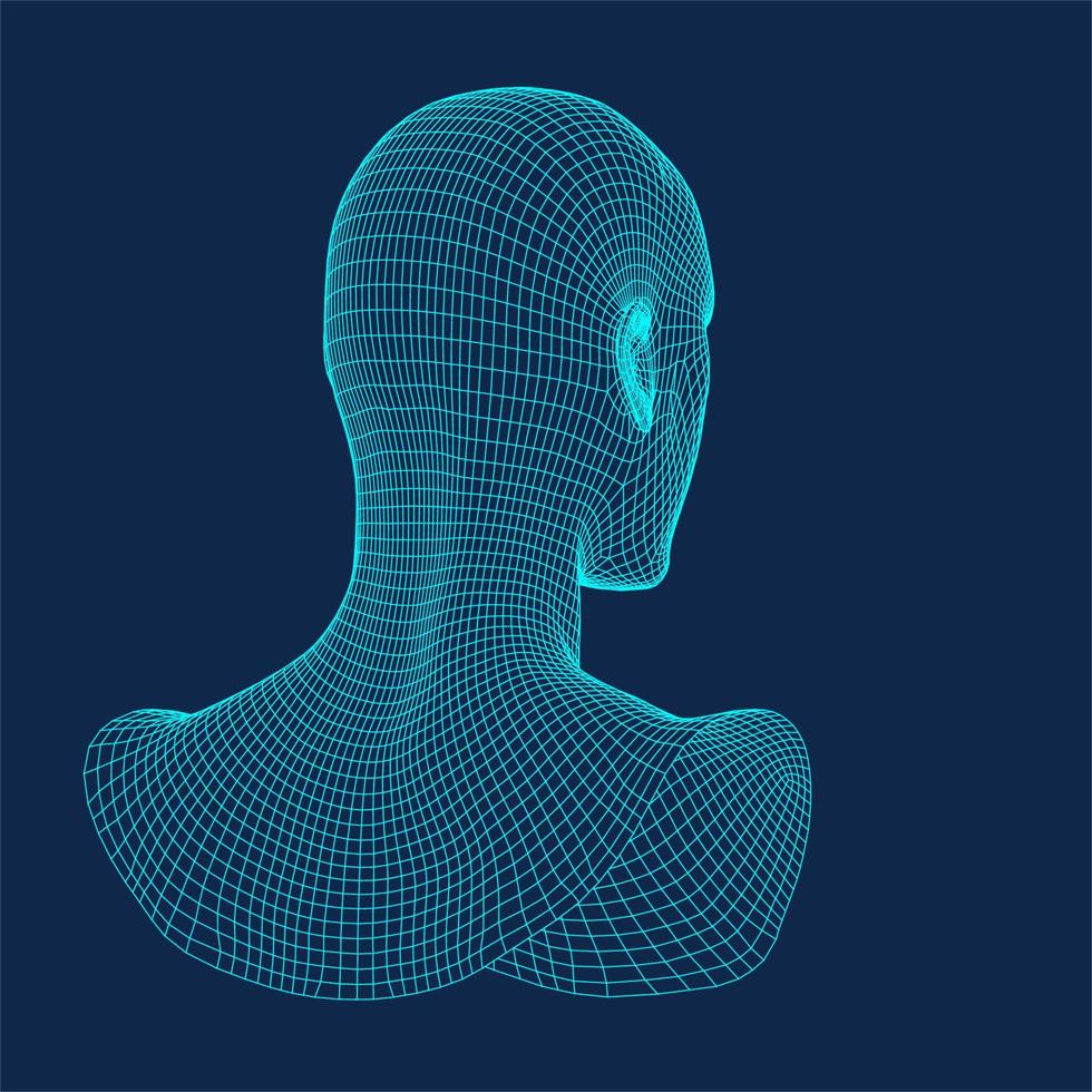ai digitales Gehirn. Konzept der künstlichen Intelligenz. menschlicher kopf in der digitalen computerinterpretation des roboters. kopfkonzept. vektor