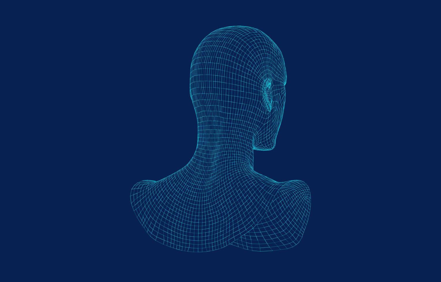 ai digital hjärna. artificiell intelligens begrepp. mänsklig huvud i robot digital dator tolkning.huvud begrepp. vektor
