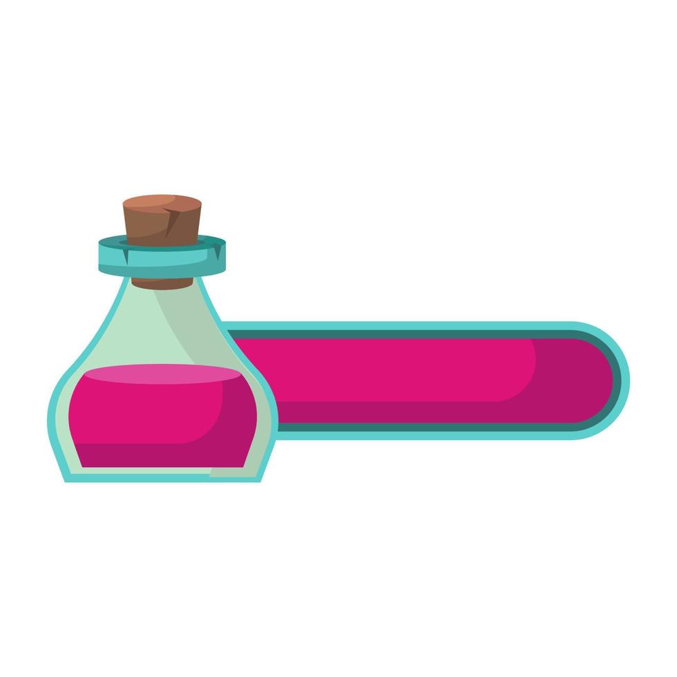 Spielsymbol der Flasche mit Gift oder Elixier und Statusanzeige. GUI-Bar-Element für Spieldesign und magische Flüssigkeit in Glasflasche. vektorillustration für mobiles videospiel vektor