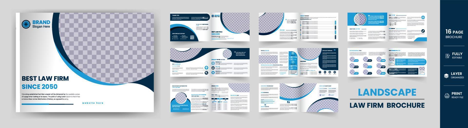 16-seitige Corporate Law Firm Service Beratung Business Landschaft Firmenprofil Report Template Design vektor