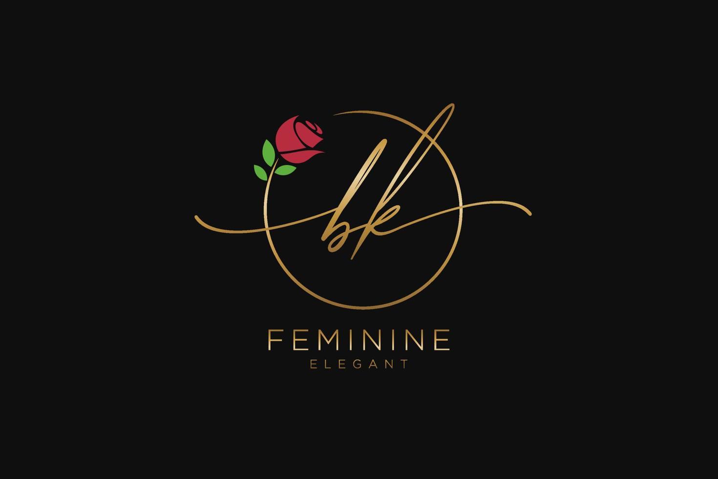 första bk feminin logotyp skönhet monogram och elegant logotyp design, handstil logotyp av första signatur, bröllop, mode, blommig och botanisk med kreativ mall. vektor