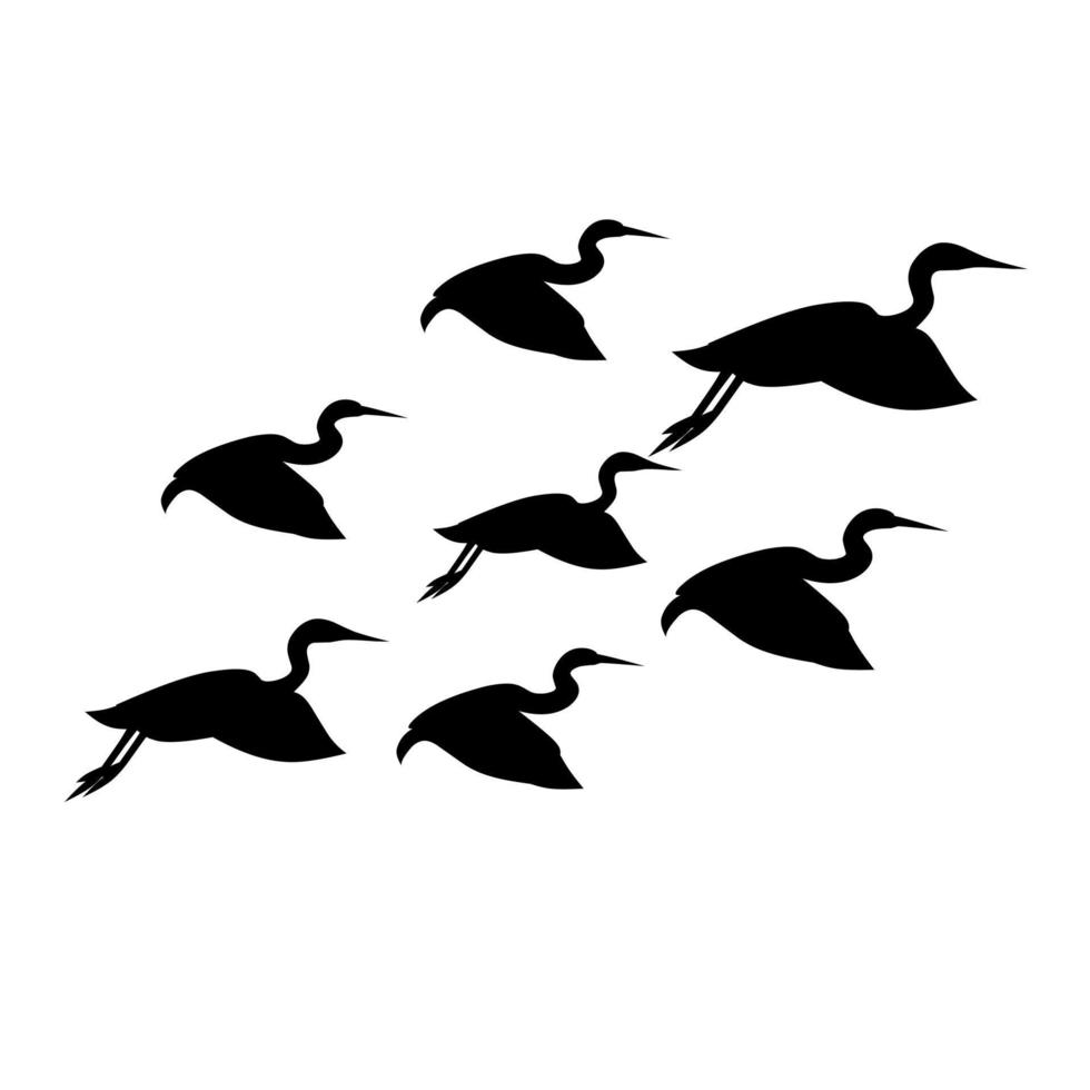 Silhouette einer Gruppe von Störchen, die zusammen fliegen. isoliert auf weißem Hintergrund. Vektor-Illustration. gut für fliegendes Vogelplakat vektor