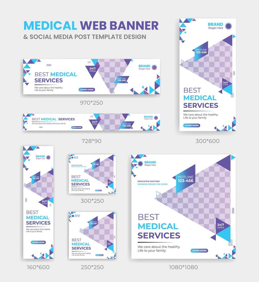 Web-Banner für medizinische Gesundheit und Social-Media-Post-Template-Design in quadratischer und horizontaler Größe vektor