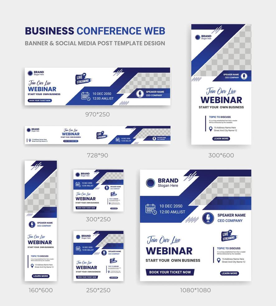 Business-Konferenz-Live-Webinar-Banner-Einladung und Social-Media-Post-Cover-Anzeigen-Banner-Vorlagen-Hintergrund-Design-Paket vektor