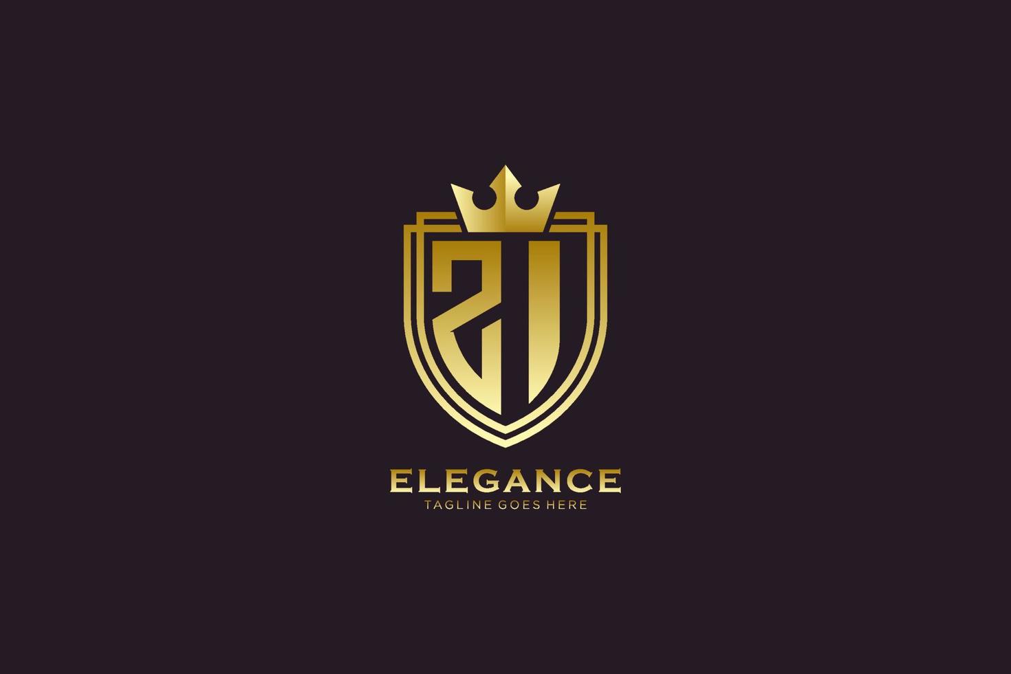första zi elegant lyx monogram logotyp eller bricka mall med rullar och kunglig krona - perfekt för lyxig branding projekt vektor