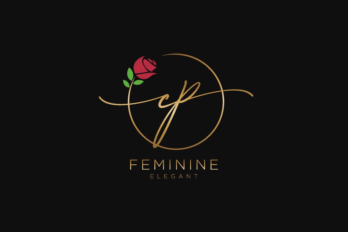 första cp feminin logotyp skönhet monogram och elegant logotyp design, handstil logotyp av första signatur, bröllop, mode, blommig och botanisk med kreativ mall. vektor