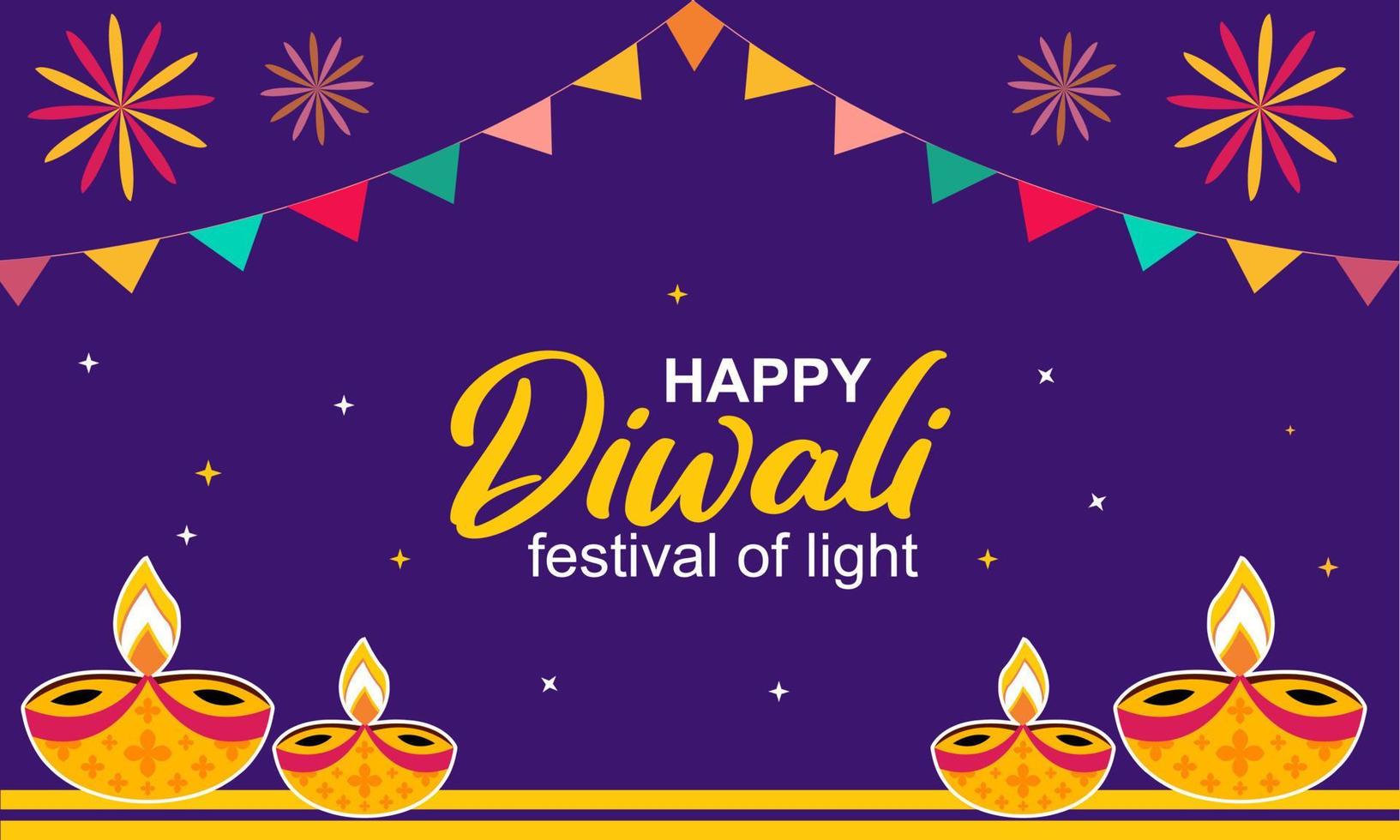 Semester hälsning kort dekorativ bakgrund, baner, på lila bakgrund, diwali festival med skön eleganta lampor och diwali belysning vektor