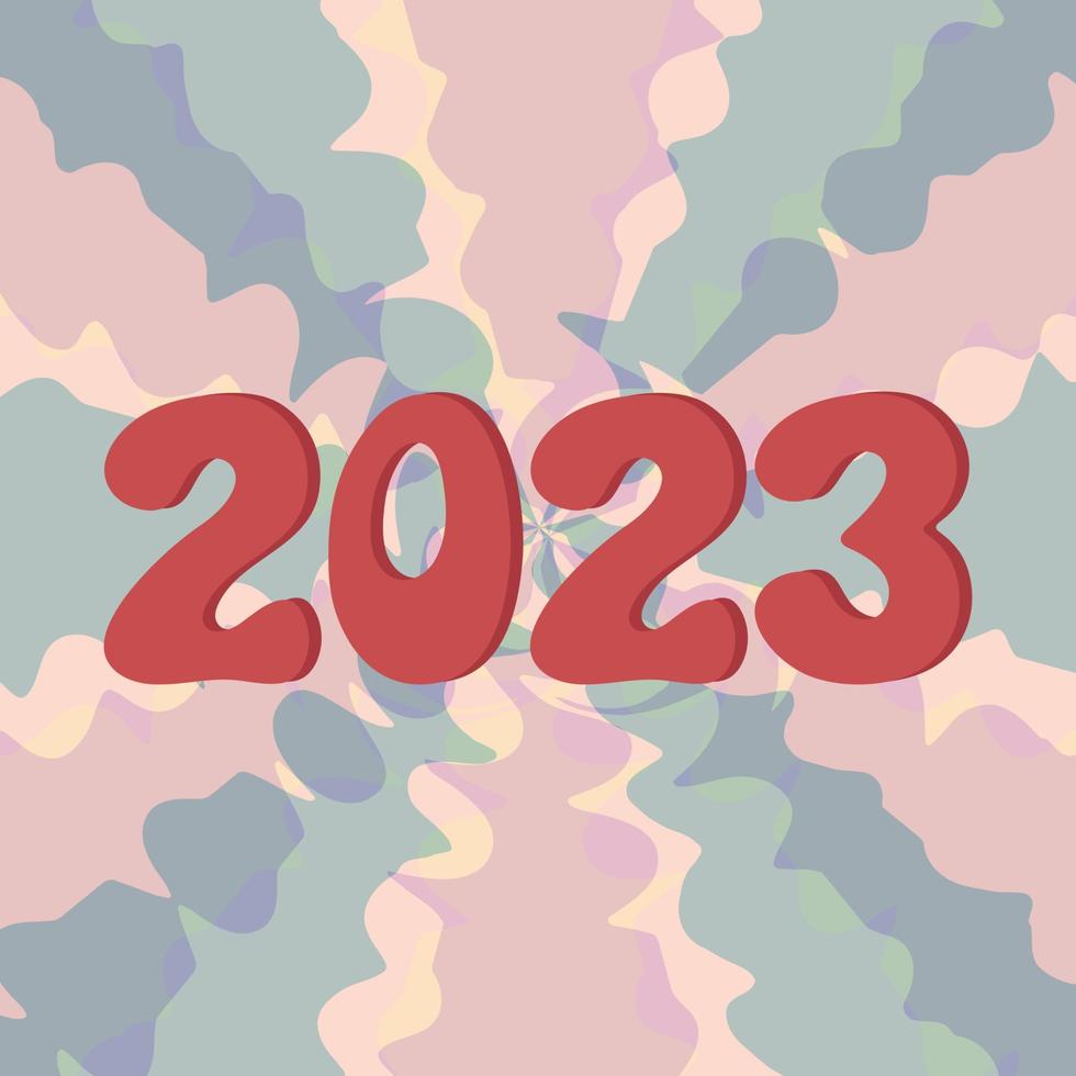 2023 tal på abstrakt bakgrund. ny år 2023 text årgång häftig kort. vektor illustration i trendig retro design. trippy 60s 70s positiv affisch