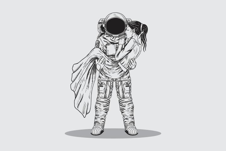 hand ritning astronaut man vektor