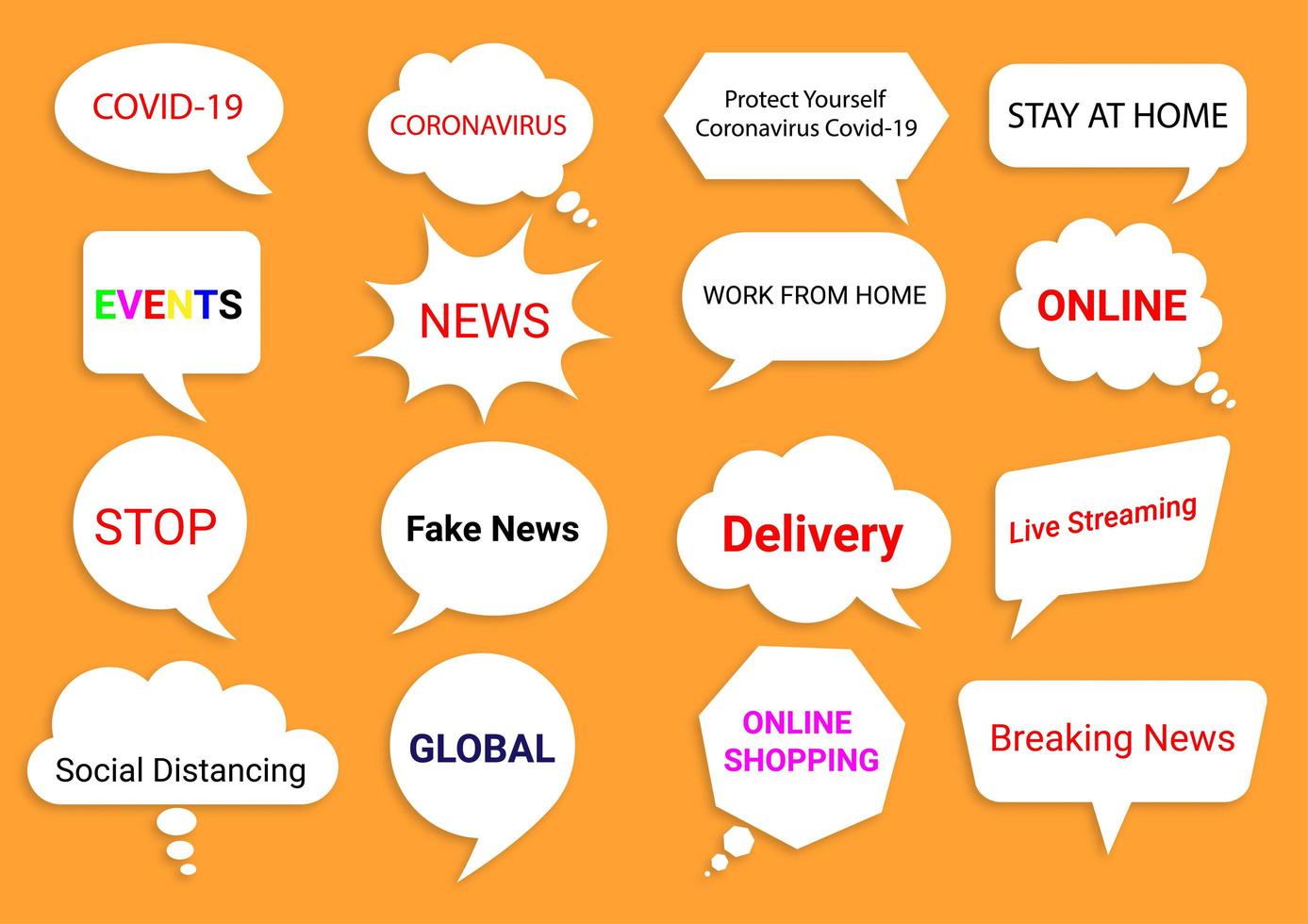 nyheter och globala händelser pratbubblor på orange vektor