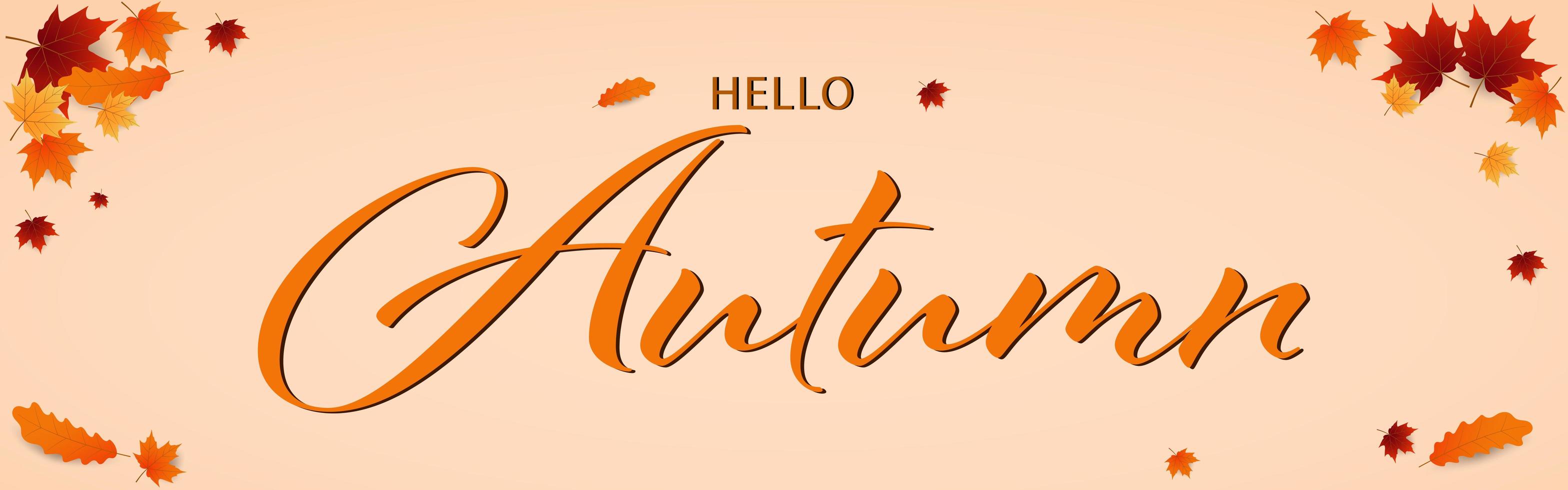 Banner des Herbstlaubs und hallo Herbsttext vektor