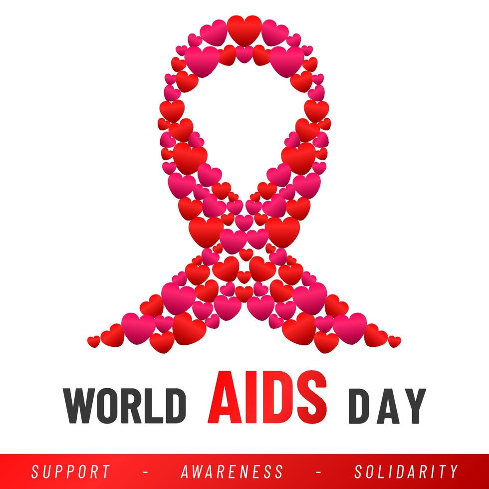 värld AIDS dag affisch. AIDS medvetenhet röd band. vektor illustration.