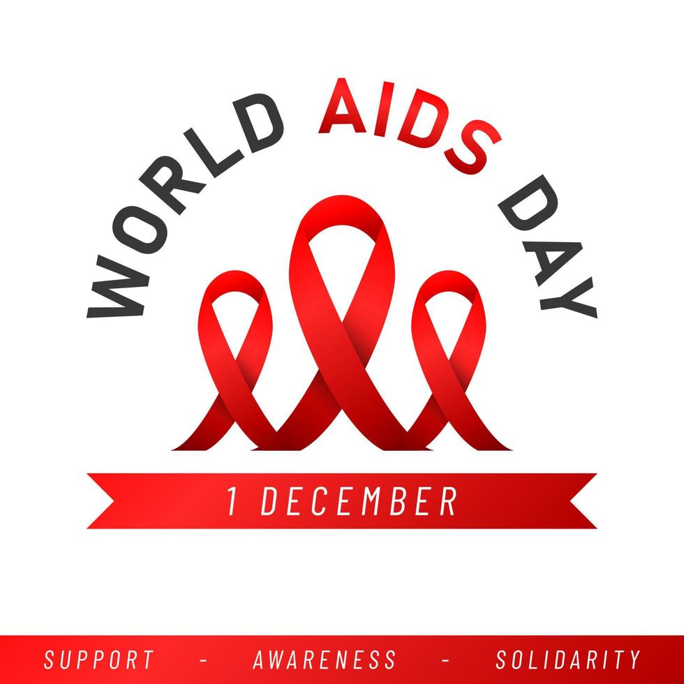 värld AIDS dag affisch. AIDS medvetenhet röd band. vektor illustration.