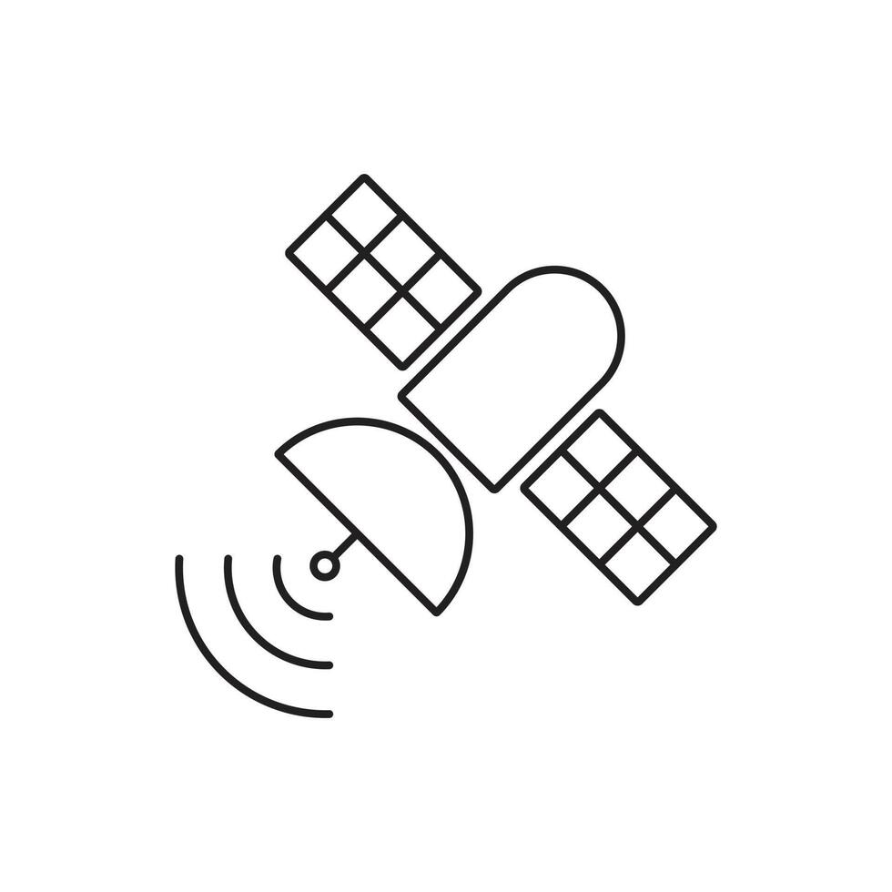 eps10 svart vektor artificiell satellit i bana runt om jord ikon isolerat på vit bakgrund. utsända översikt i en enkel platt trendig modern stil för din hemsida design, logotyp, och mobil app