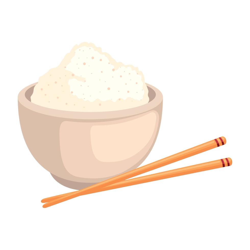asiatischer Reis mit Stäbchen vektor