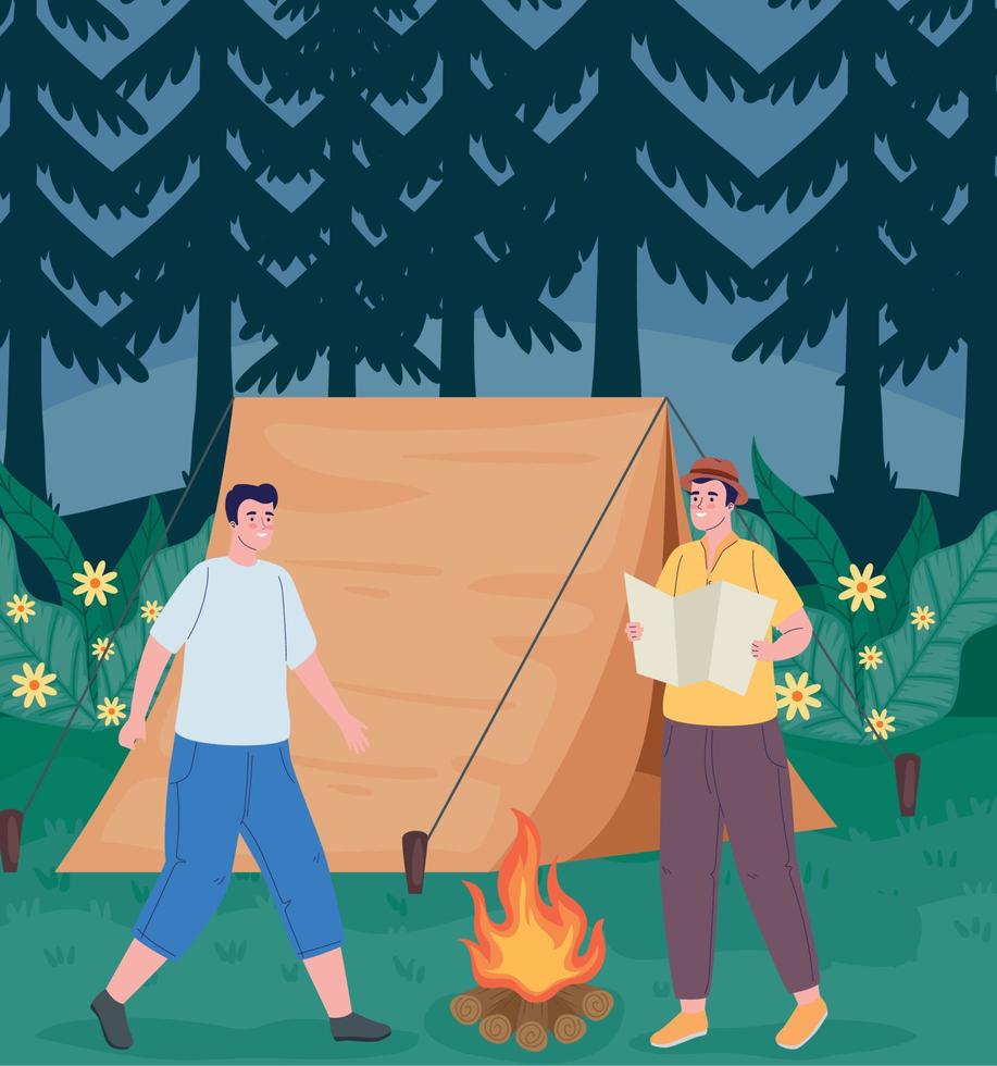 manlig resenärer i camping vektor