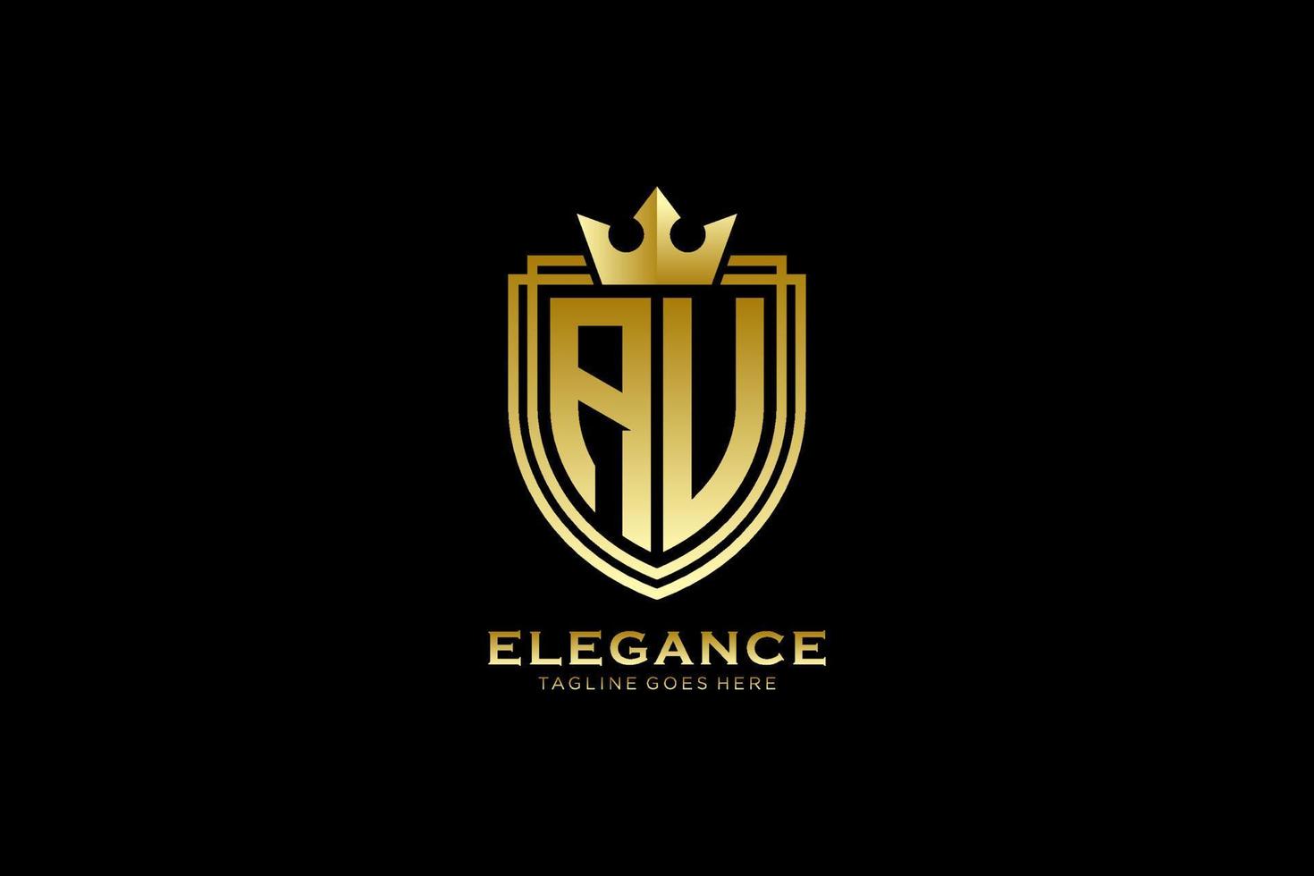 första au elegant lyx monogram logotyp eller bricka mall med rullar och kunglig krona - perfekt för lyxig branding projekt vektor