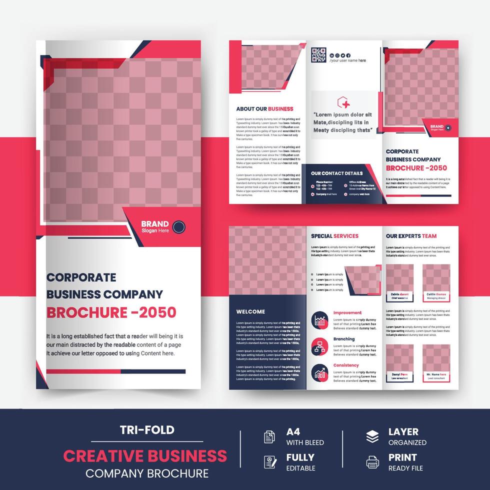 kreativ företags- modern företag trifold broschyr mall eller företag profil, omslag sida design vektor