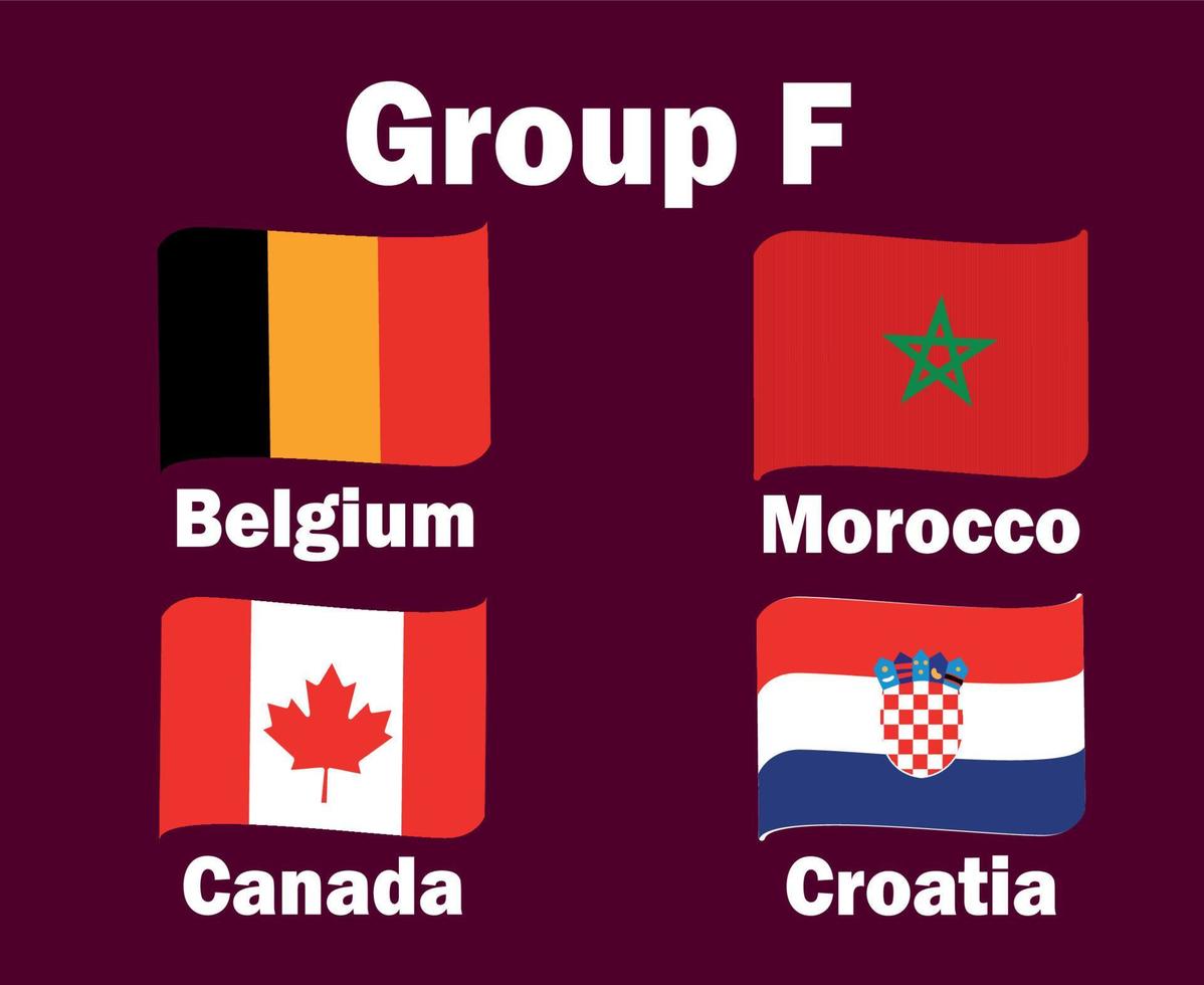 belgien kanada kroatien und marokko flaggenband gruppe f mit ländernamen symbol design fußball finale vektor länder fußballmannschaften illustration