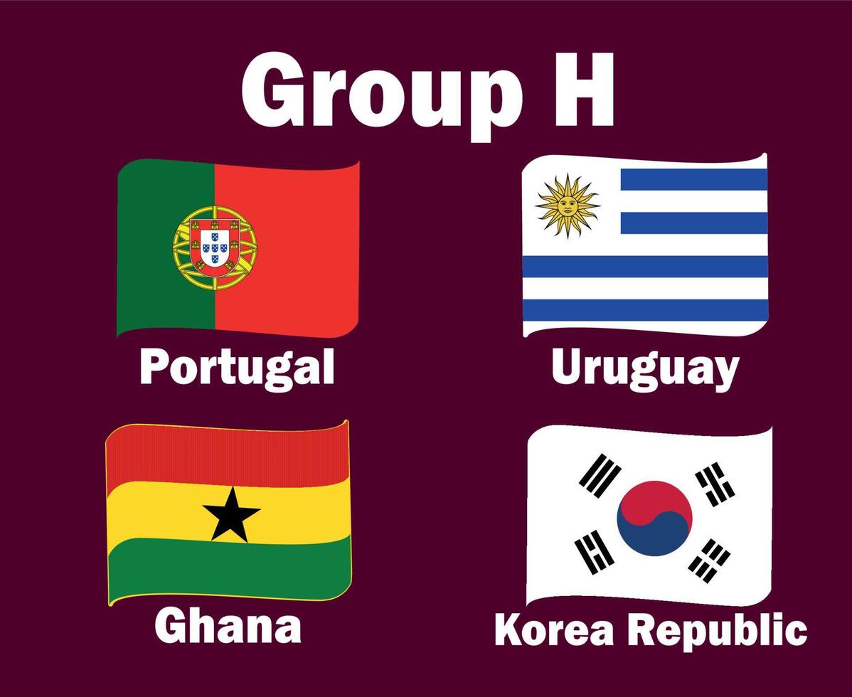 portugal söder korea uruguay och ghana flagga band grupp h med länder namn symbol design fotboll slutlig vektor länder fotboll lag illustration