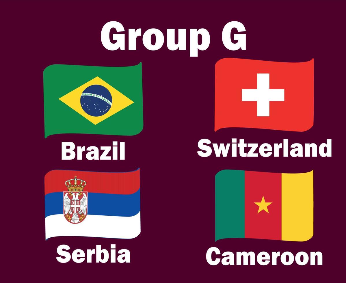 schweiz Brasilien serbia och cameroon flagga band grupp g med länder namn symbol design fotboll slutlig vektor länder fotboll lag illustration