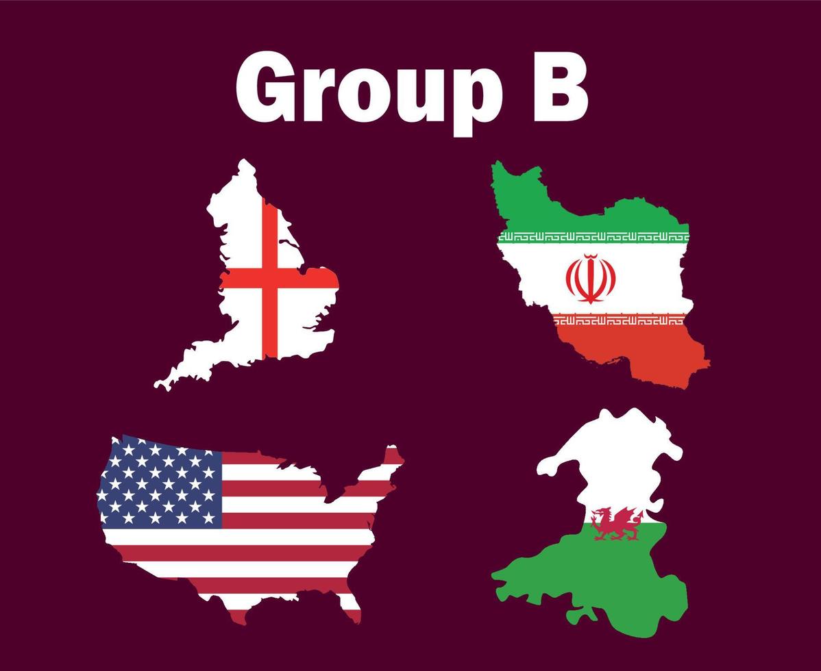 vereinigte staaten england wales und iran karte flag gruppe b symbol design fußball finale vektor länder fußballmannschaften illustration