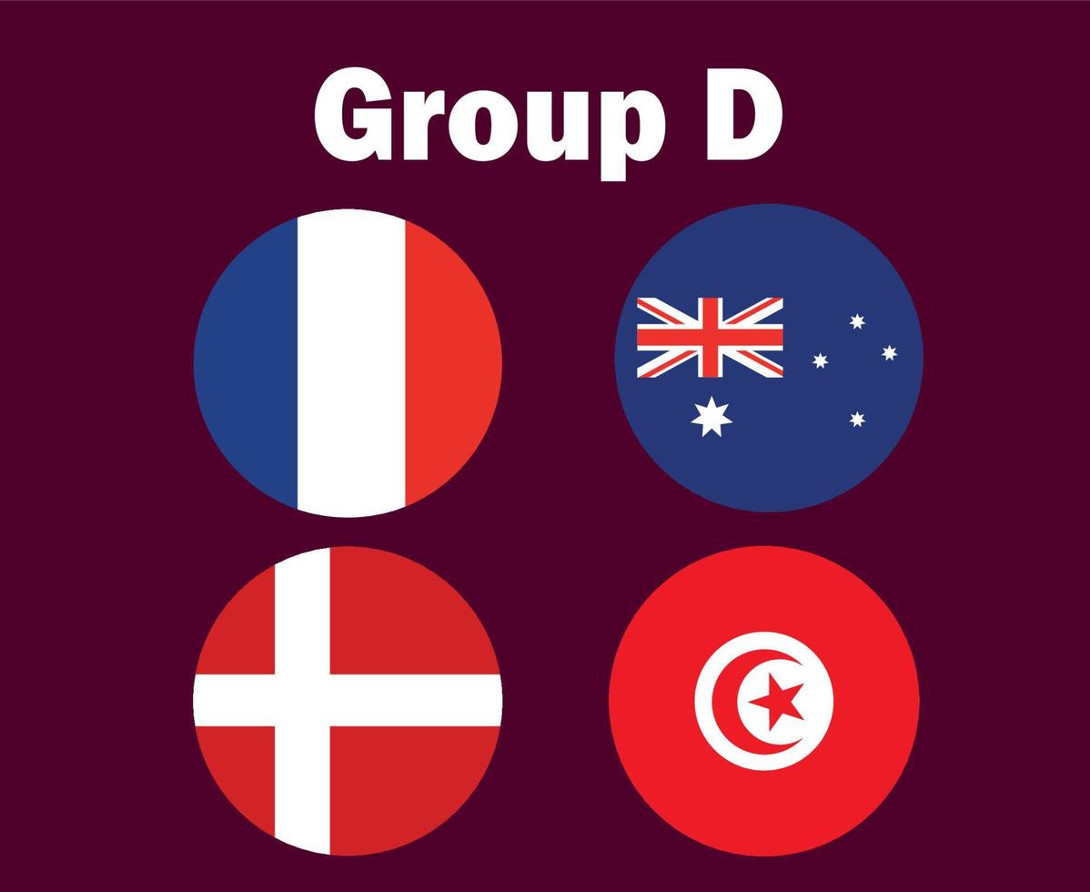 Frankrike danemark Australien och tunisien flagga emblem grupp d symbol design fotboll slutlig vektor länder fotboll lag illustration