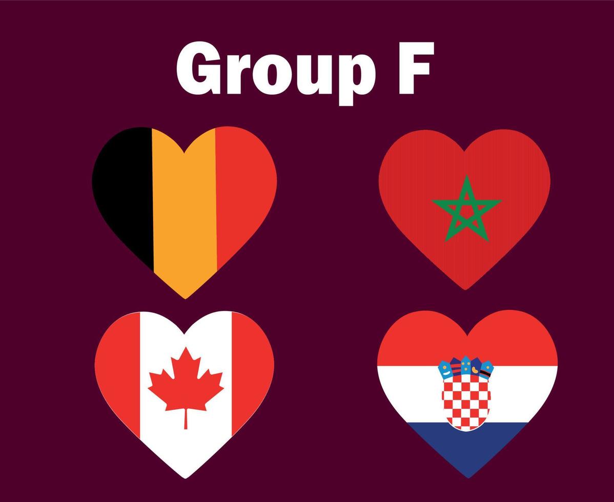 belgien kanada kroatien och marocko flagga hjärta grupp f symbol design fotboll slutlig vektor länder fotboll lag illustration