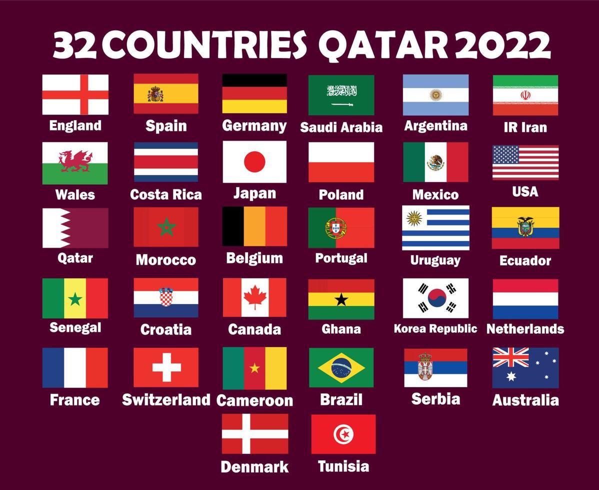 32 länder emblem flagga med namn symbol design fotboll slutlig vektor länder fotboll lag illustration