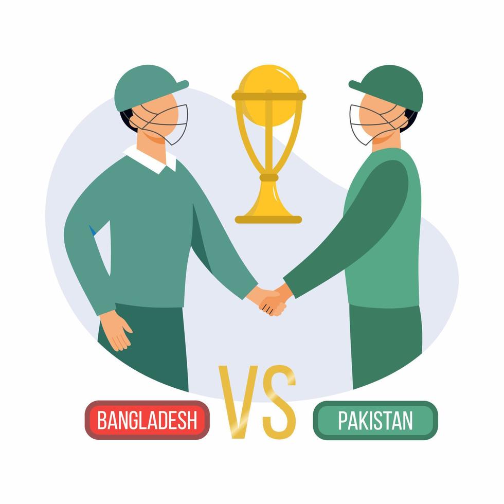 Bangladesch gegen Pakistan. Zwei Männer geben sich die Hand. Kricketspiel. vektor