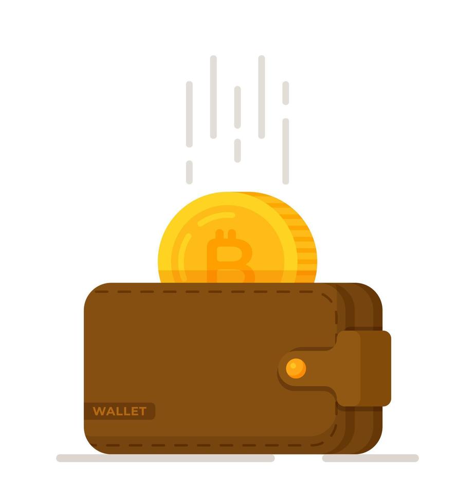 Vektor-Illustration einer Bitcoin-Brieftasche isoliert auf weißem Hintergrund. vektor