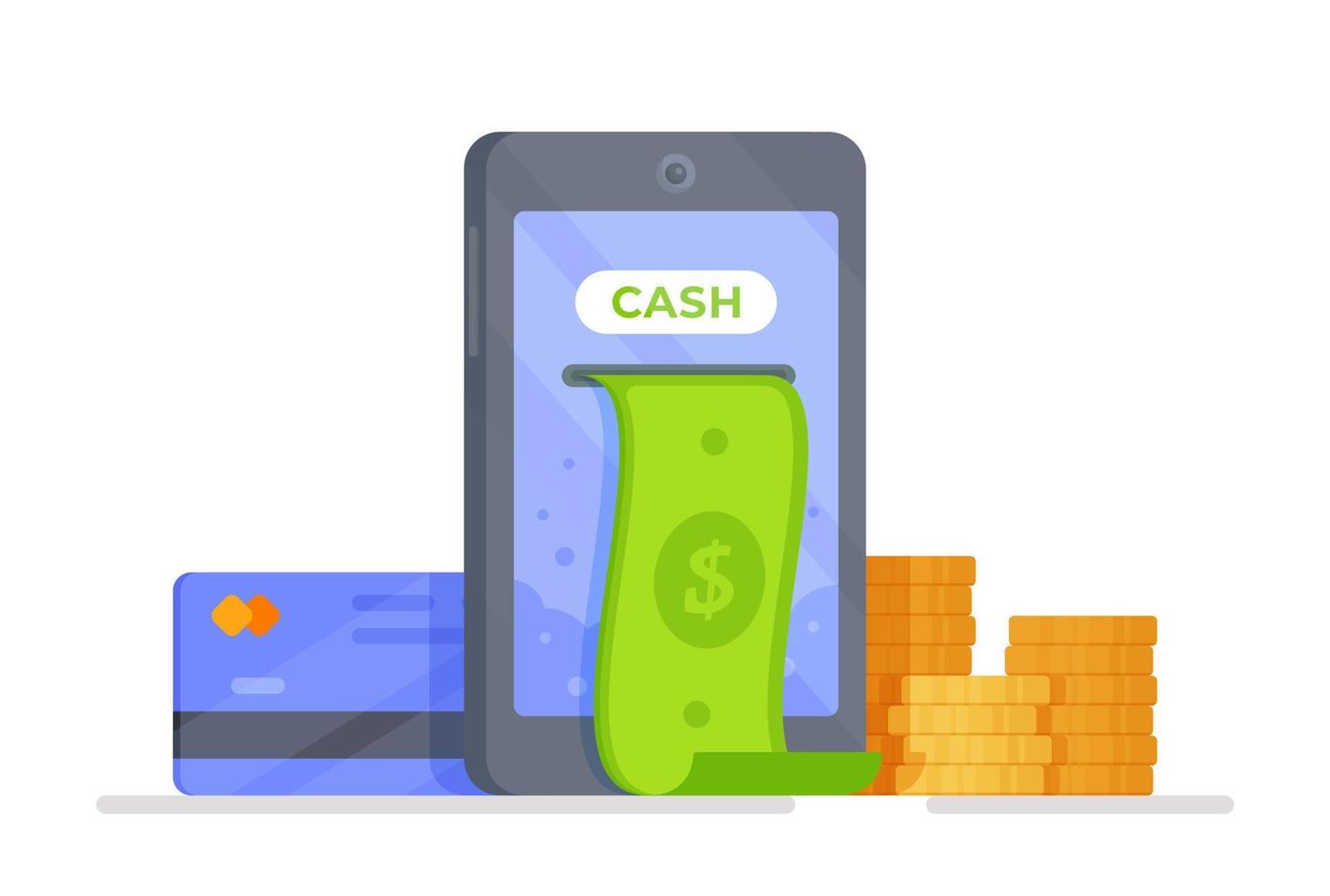 betalning konto, uppkopplad konto via cell telefon smartphone, kreditera Bank kort. vektor