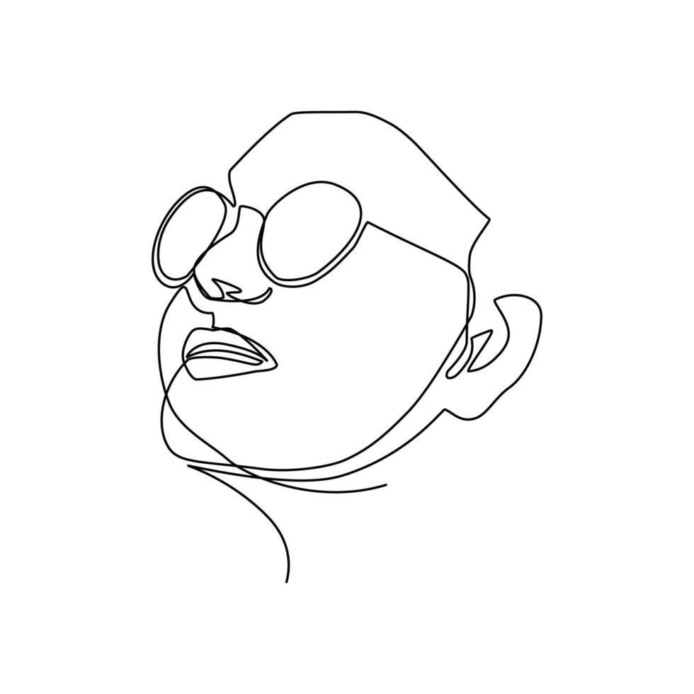 vektor illustration av en flicka med glasögon dragen i linjekonst stil
