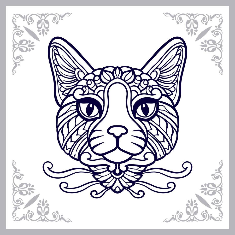 Katzenkopf-Mandala-Kunst isoliert auf weißem Hintergrund vektor