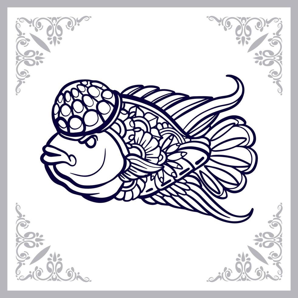 Blume Horn Fisch Mandala Kunst isoliert auf weißem Hintergrund vektor
