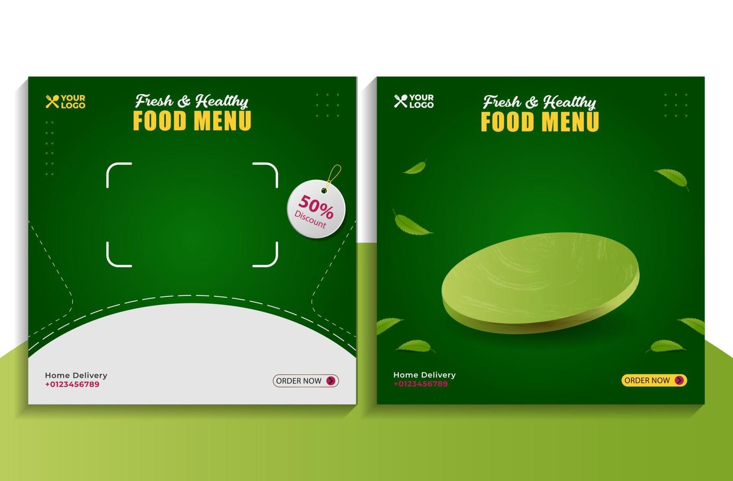 friska mat vegetabiliska social media posta baner annonser mall media befordran. 3d illustration vektor. vektor