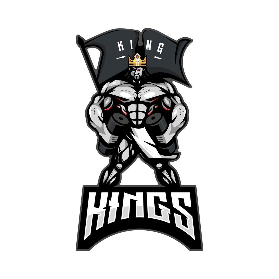 Illustration muskulöser König mit Hanteln in seinen Händen Maskottchen-Logo-Design für Teamsport-Esport-Gaming vektor